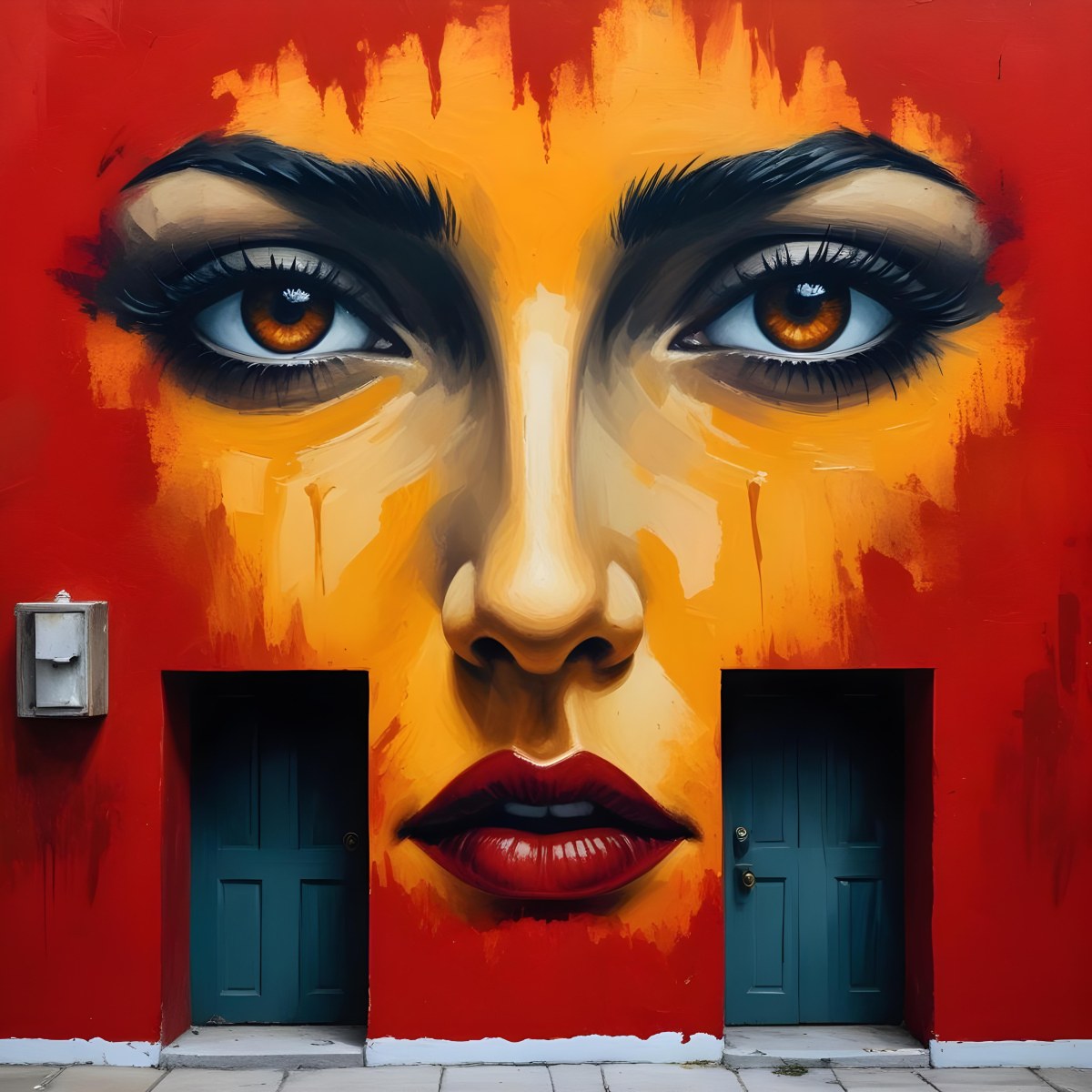 Oil Painting A Wall With A Painting Of A 30 Year Old White Woman With Brown Eyes And Dark Lips Two Doors At The Bottom Of The Wall Creative Extremely Detailed Brush Stroke 9 6529