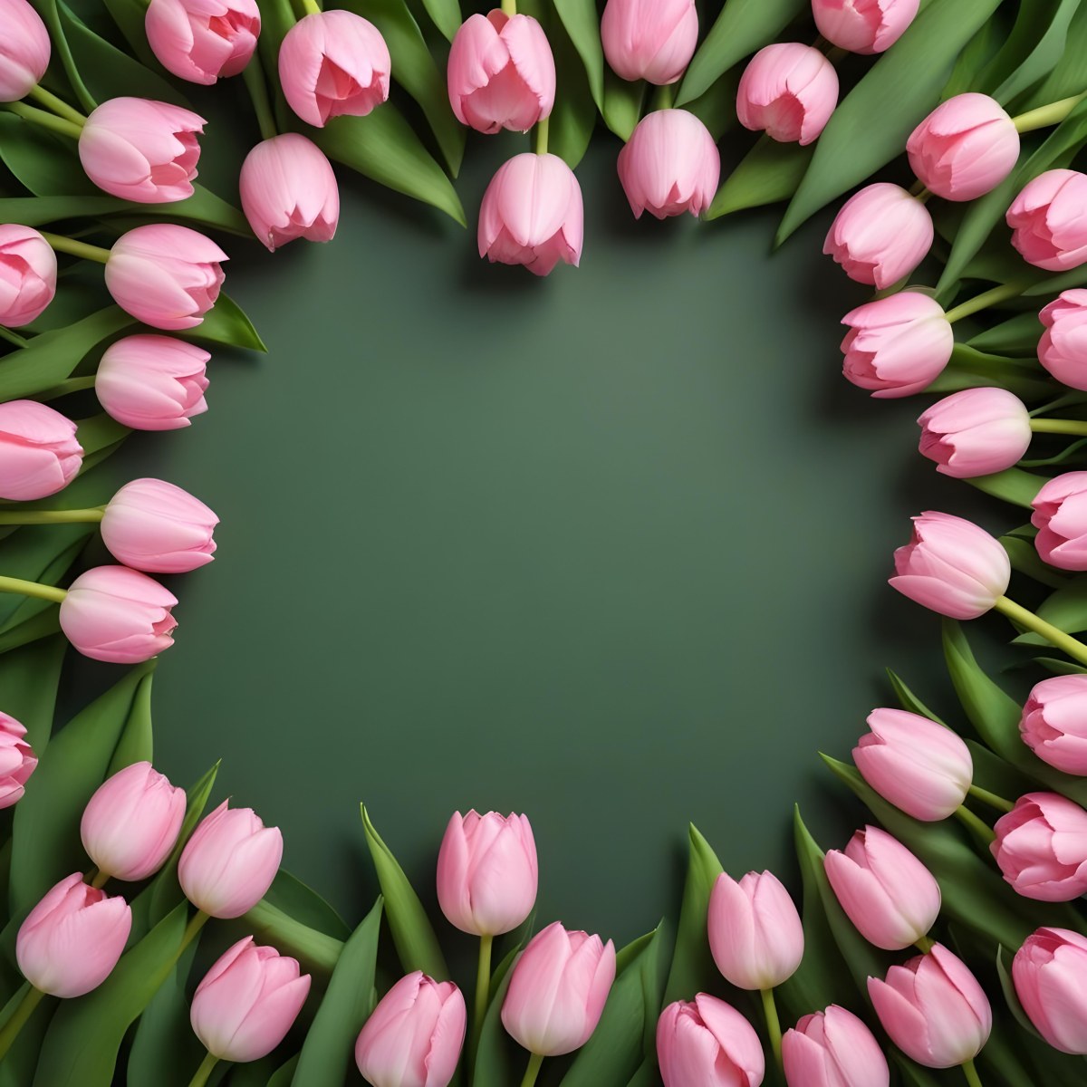Pink Tulips Arranged In A Circular Frame On A Gray Background 5 D6ff