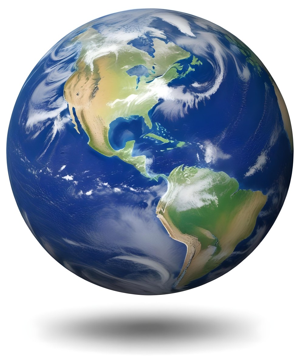 Planet Earth With Visible Continents Oceans And Cloud Cover Centered On The Americas Casting A Shadow On A White Background 11 75f8