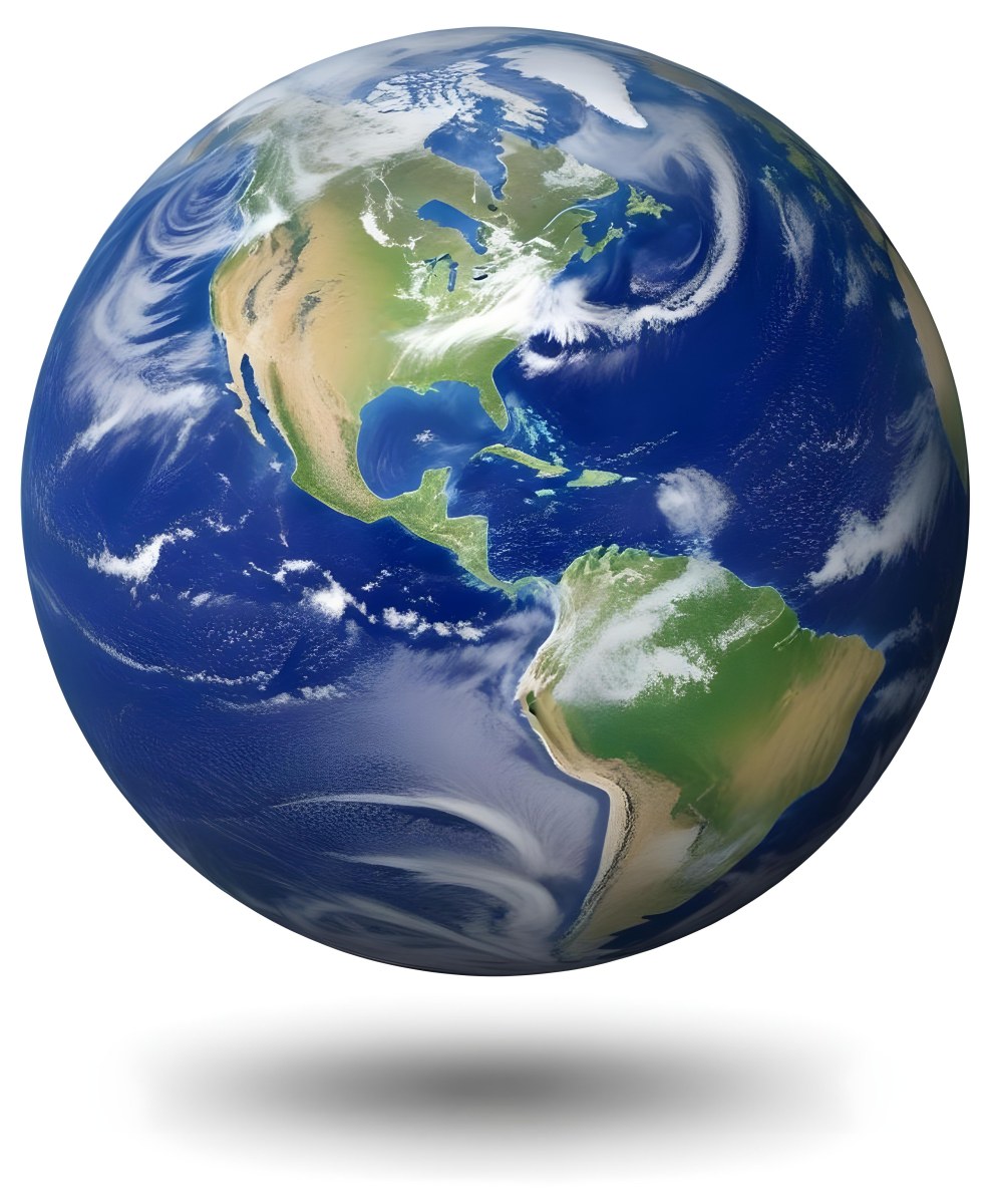 Planet Earth With Visible Continents Oceans And Cloud Cover Centered On The Americas Casting A Shadow On A White Background 17 3289