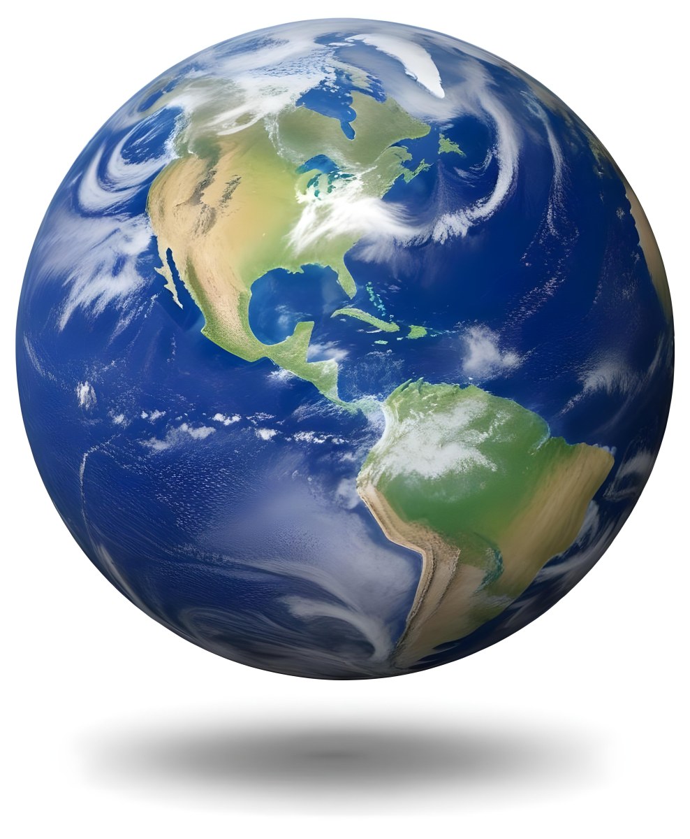 Planet Earth With Visible Continents Oceans And Cloud Cover Centered On The Americas Casting A Shadow On A White Background 2 B483