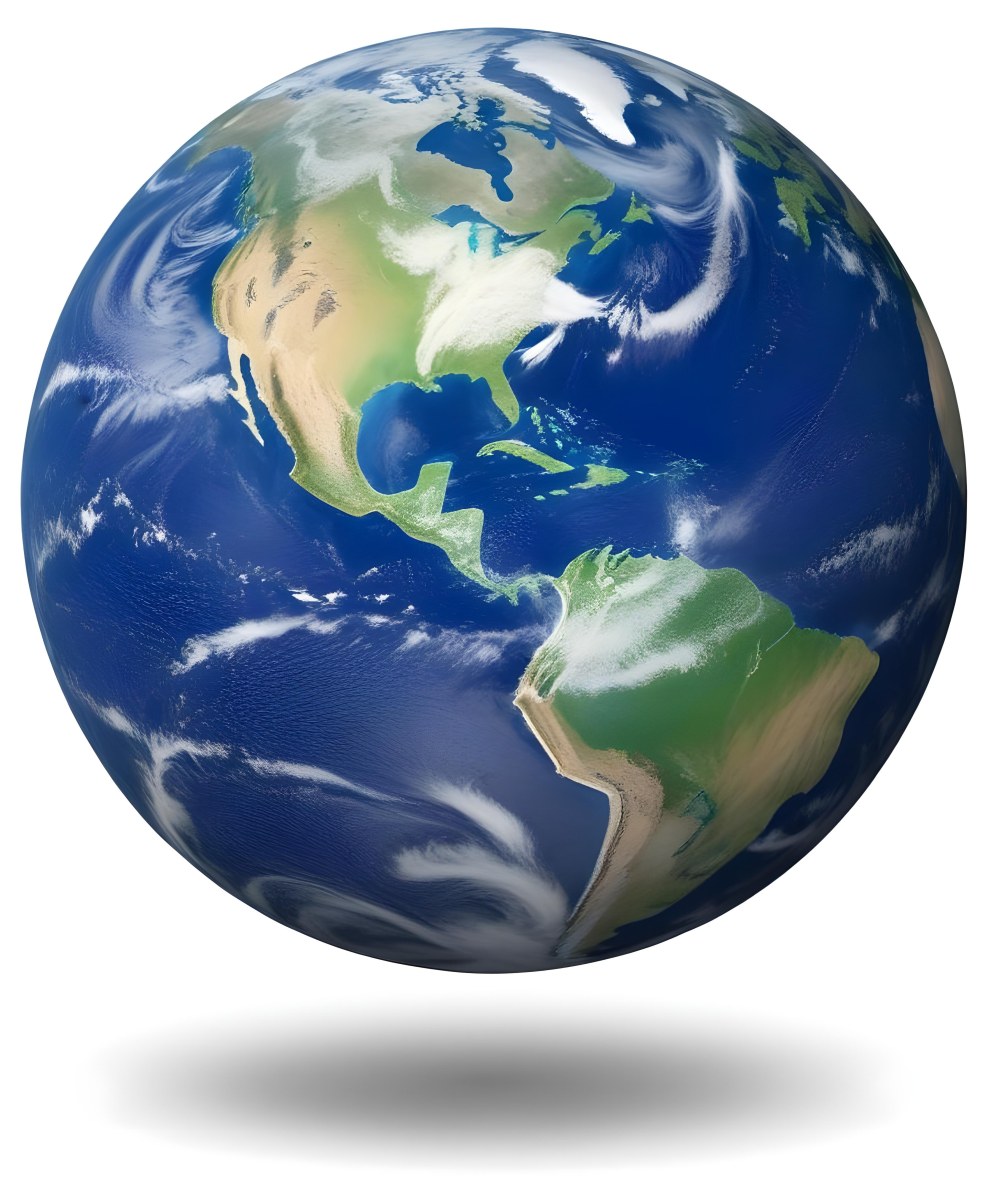 Planet Earth With Visible Continents Oceans And Cloud Cover Centered On The Americas Casting A Shadow On A White Background 20 7f29