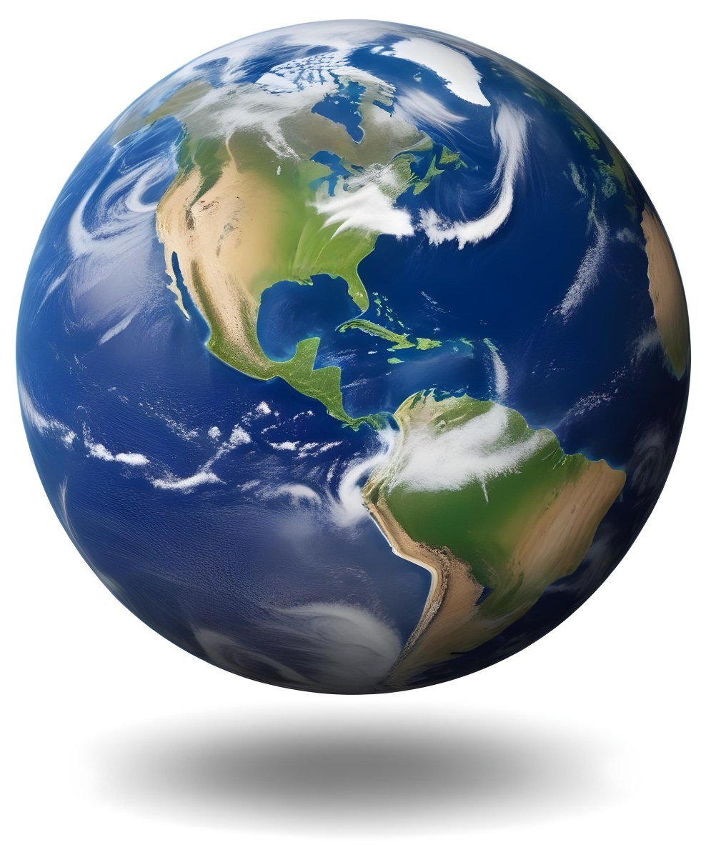 Planet Earth With Visible Continents Oceans And Cloud Cover Centered On The Americas Casting A Shadow On A White Background 27 Bba5