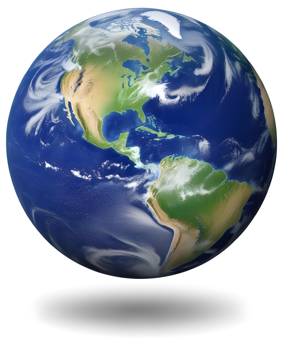 Planet Earth With Visible Continents Oceans And Cloud Cover Centered On The Americas Casting A Shadow On A White Background 29 789e