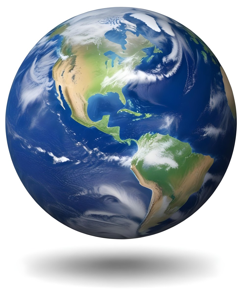 Planet Earth With Visible Continents Oceans And Cloud Cover Centered On The Americas Casting A Shadow On A White Background 3 4092