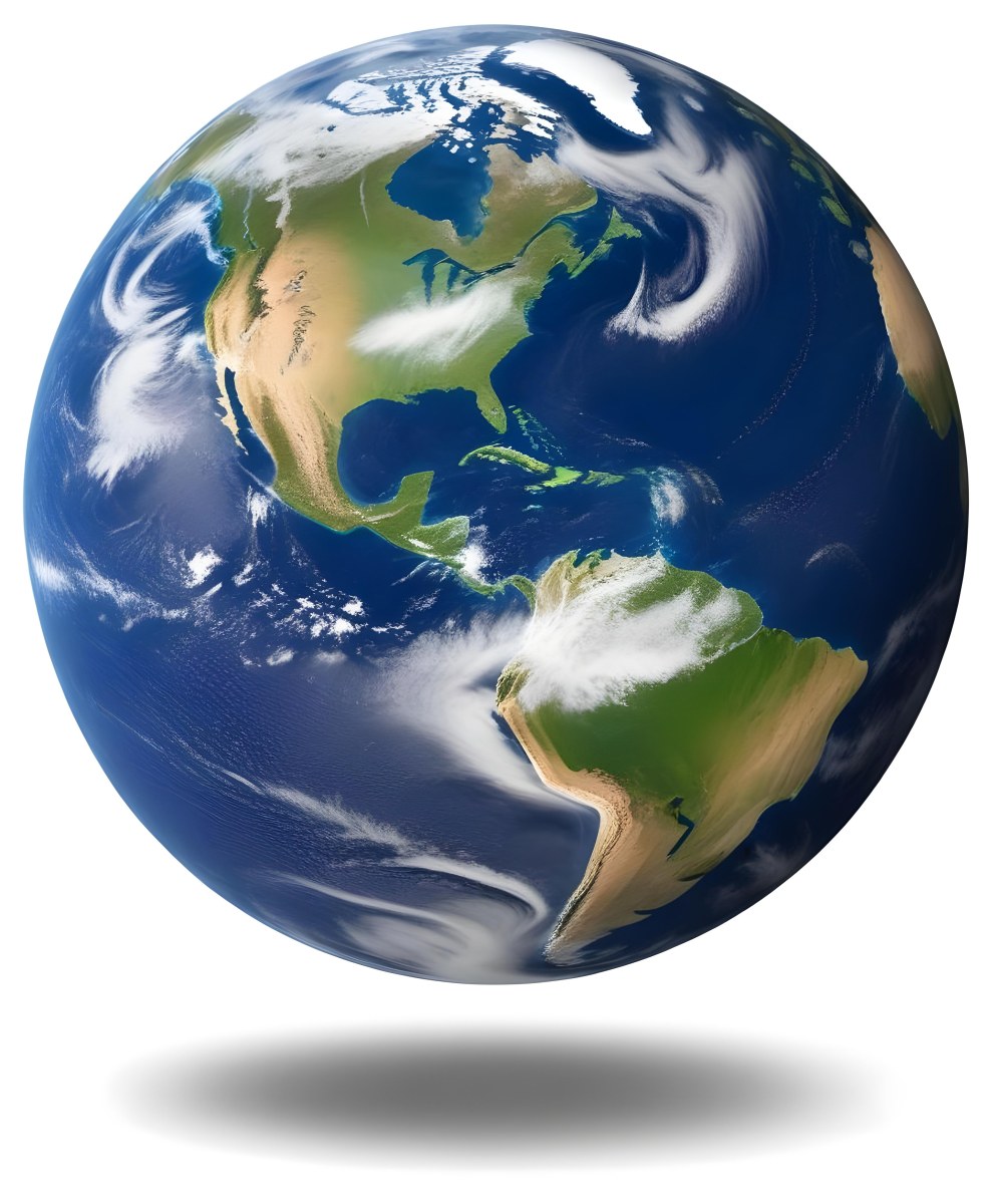 Planet Earth With Visible Continents Oceans And Cloud Cover Centered On The Americas Casting A Shadow On A White Background 32 C1d6