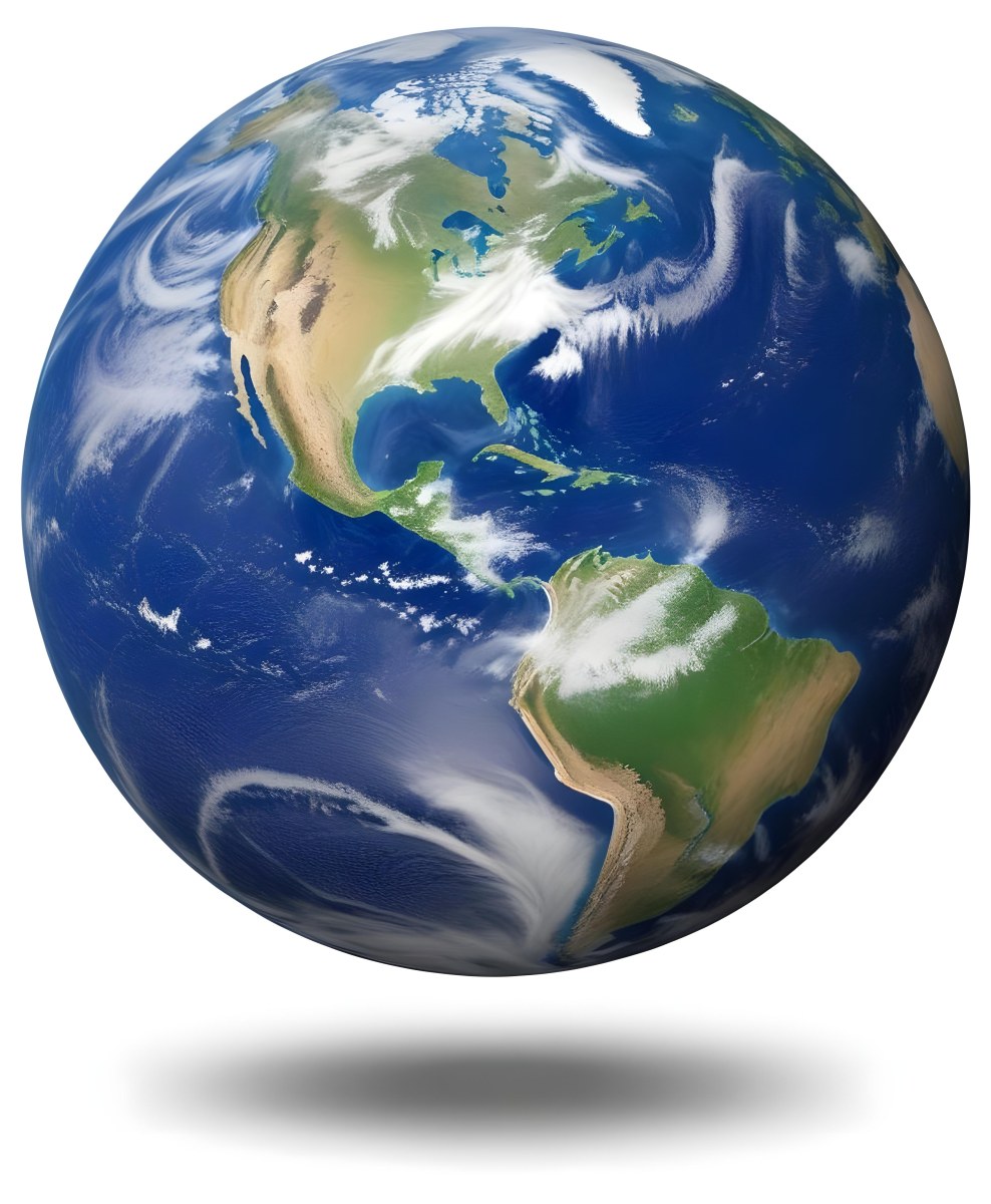 Planet Earth With Visible Continents Oceans And Cloud Cover Centered On The Americas Casting A Shadow On A White Background 33 F98d
