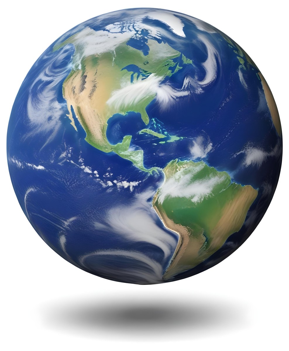 Planet Earth With Visible Continents Oceans And Cloud Cover Centered On The Americas Casting A Shadow On A White Background 4 2d3c