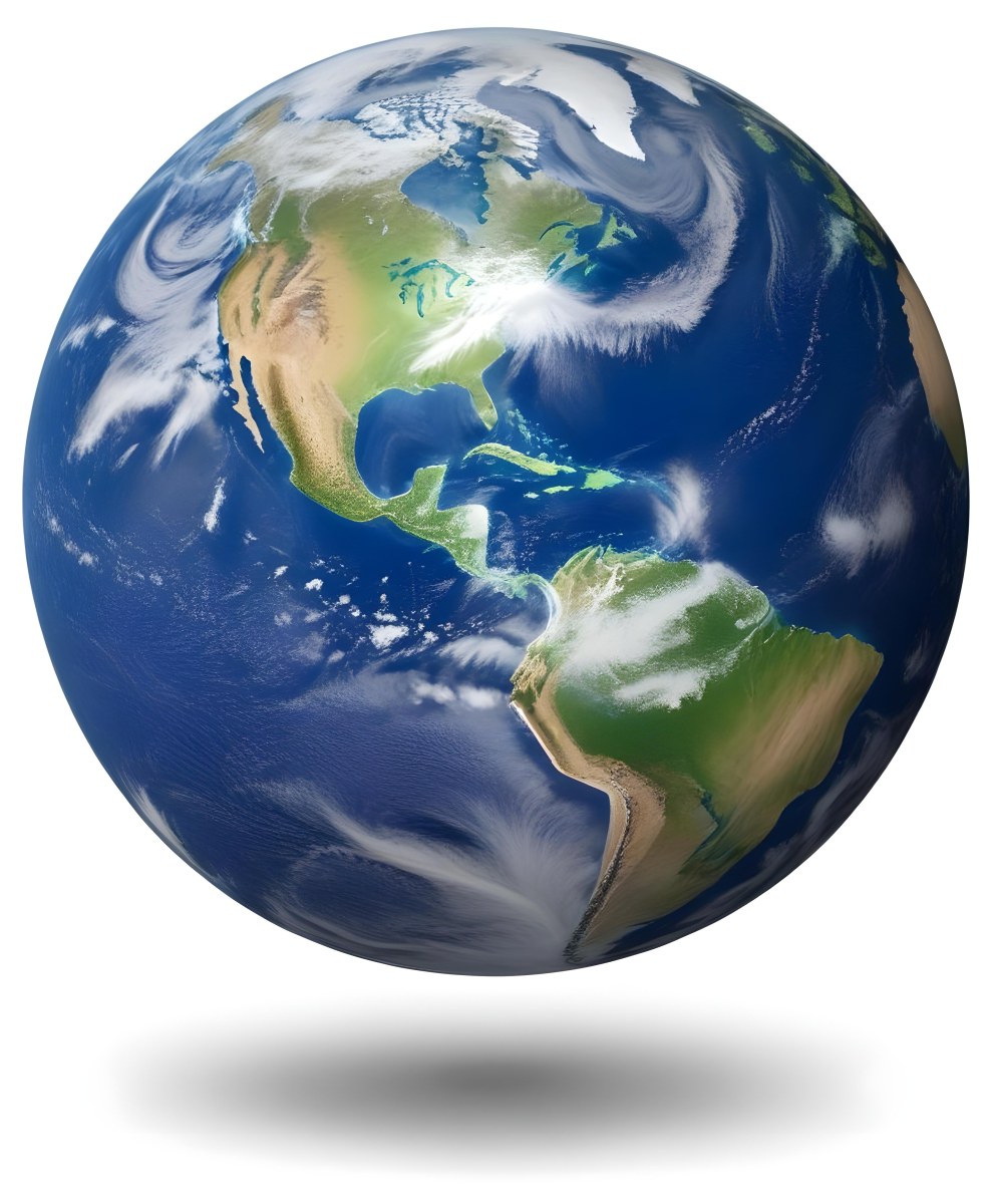 Planet Earth With Visible Continents Oceans And Cloud Cover Centered On The Americas Casting A Shadow On A White Background 7 144b