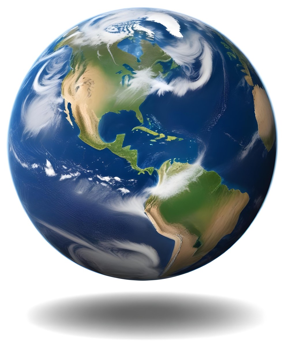 Planet Earth With Visible Continents Oceans And Cloud Cover Centered On The Americas Casting A Shadow On A White Background 8 Fa52