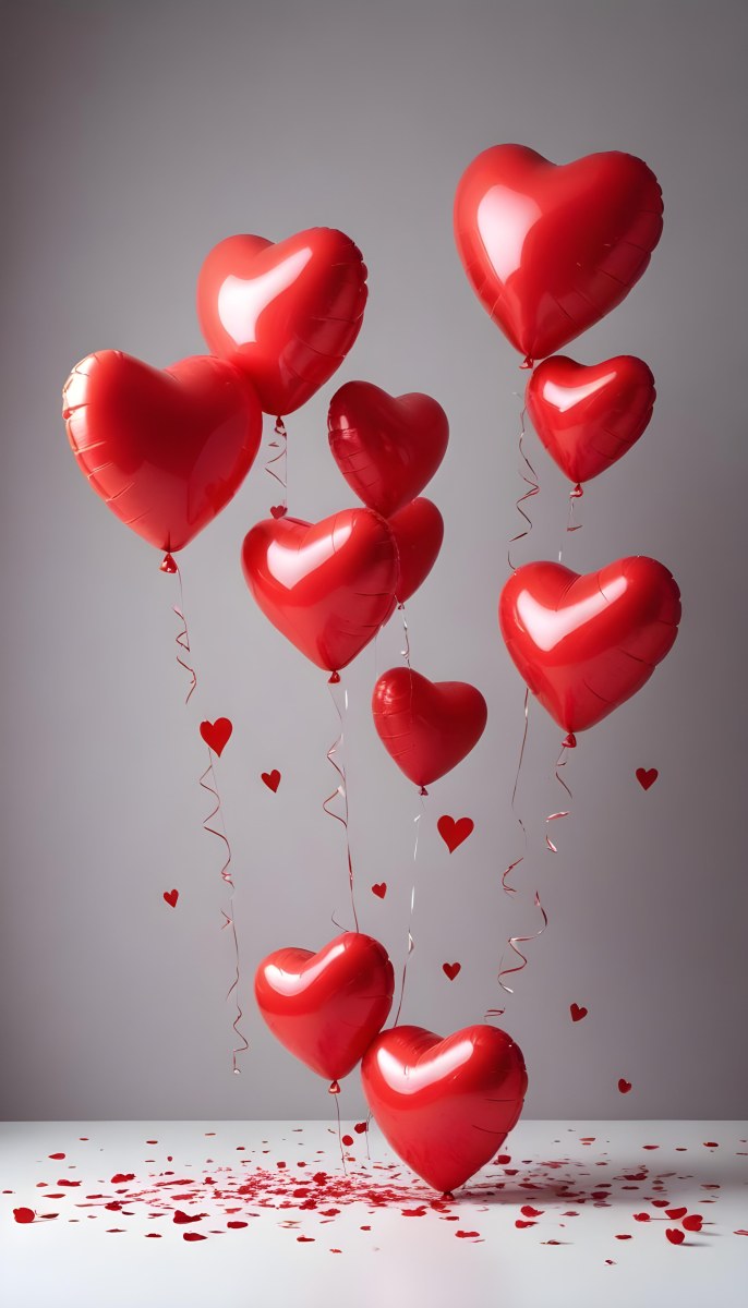 Red Heart Shaped Balloons Floating Against A Gray Background Creating A Romantic And Festive Atmosphere 1 3202