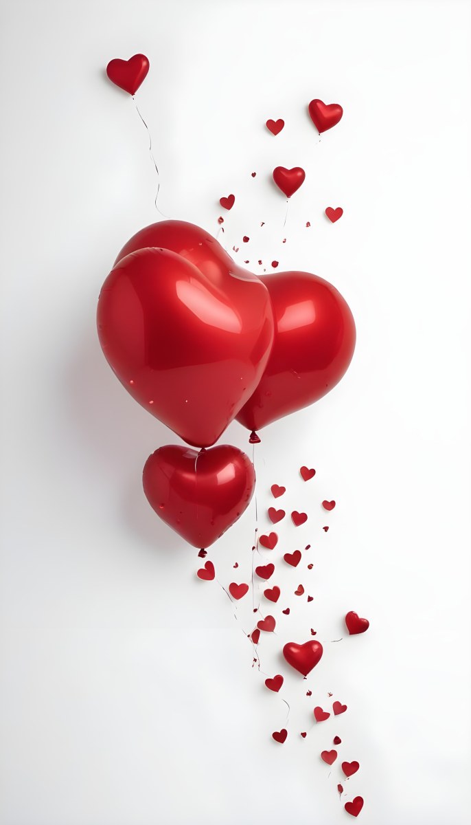 Red Heart Shaped Balloons Floating Against A Gray Background Creating A Romantic And Festive Atmosphere 12 E2af