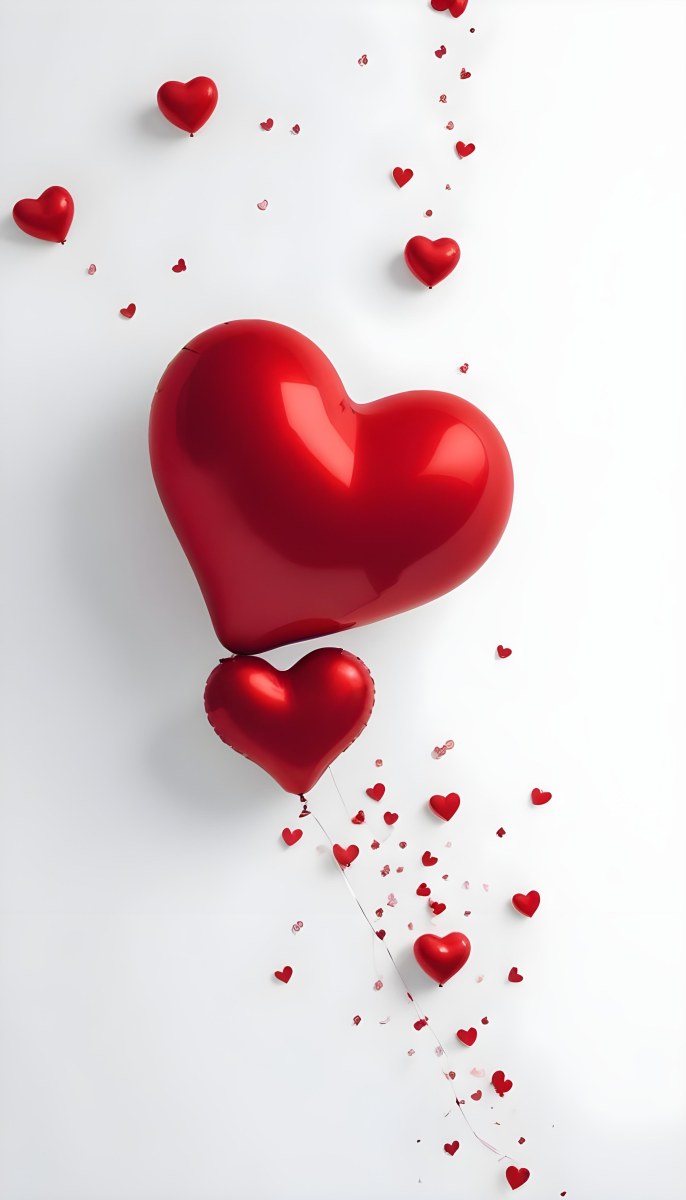 Red Heart Shaped Balloons Floating Against A Gray Background Creating A Romantic And Festive Atmosphere 13 A1de