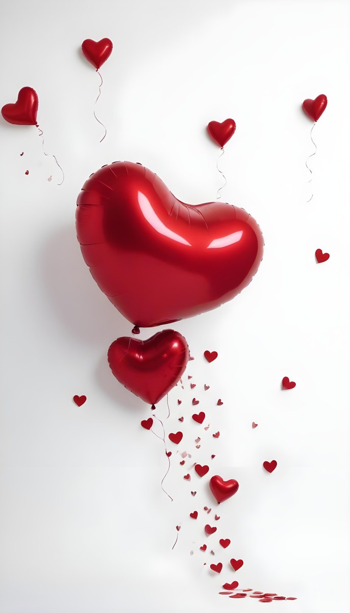 Red Heart Shaped Balloons Floating Against A Gray Background Creating A Romantic And Festive Atmosphere 16 0147