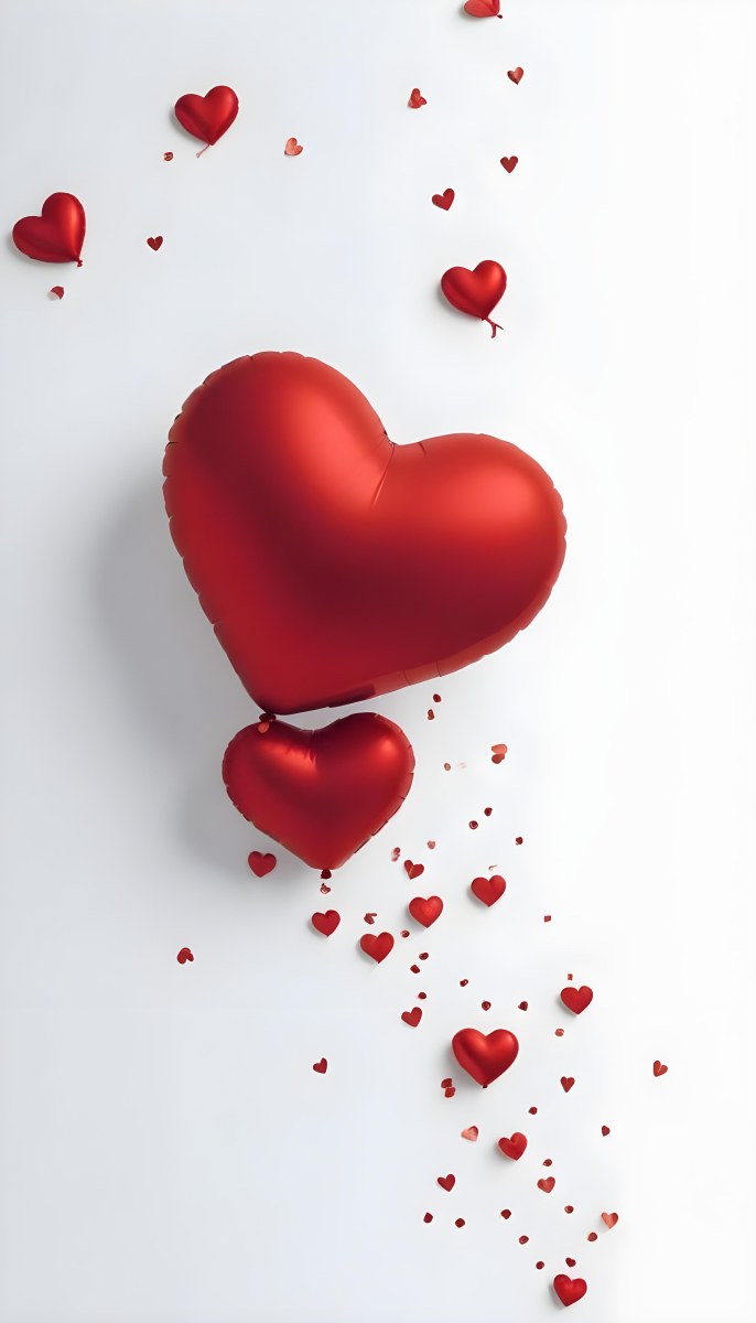 Red Heart Shaped Balloons Floating Against A Gray Background Creating A Romantic And Festive Atmosphere 18 D47a