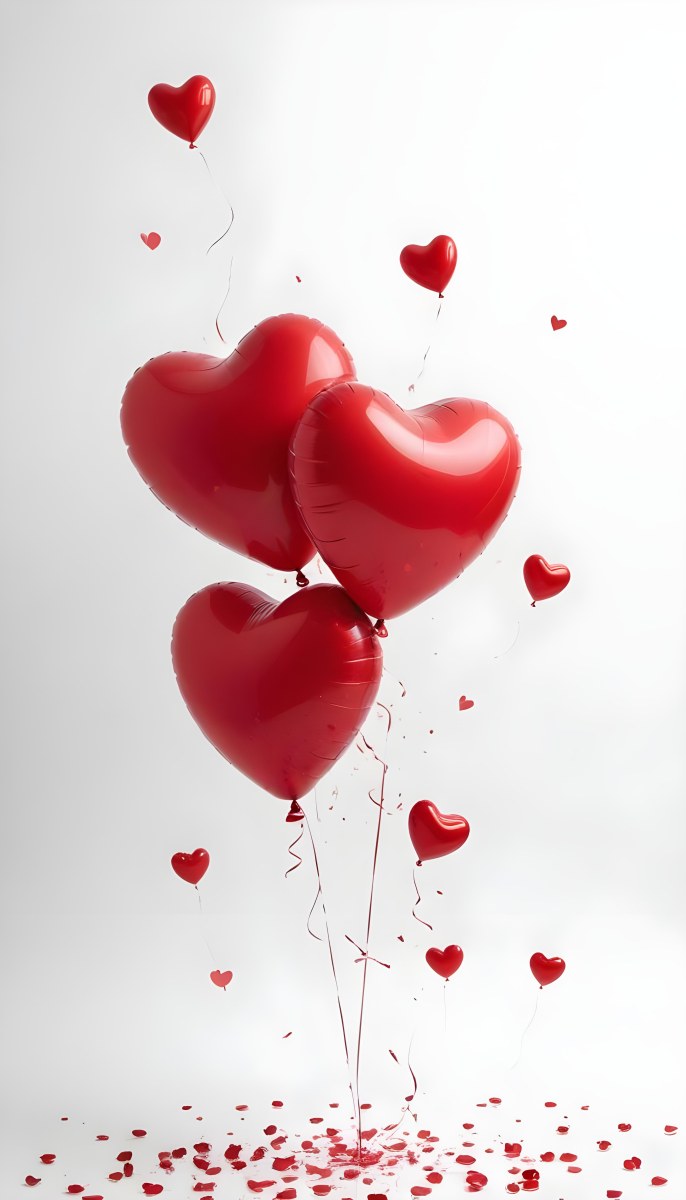 Red Heart Shaped Balloons Floating Against A Gray Background Creating A Romantic And Festive Atmosphere 4 B6e0