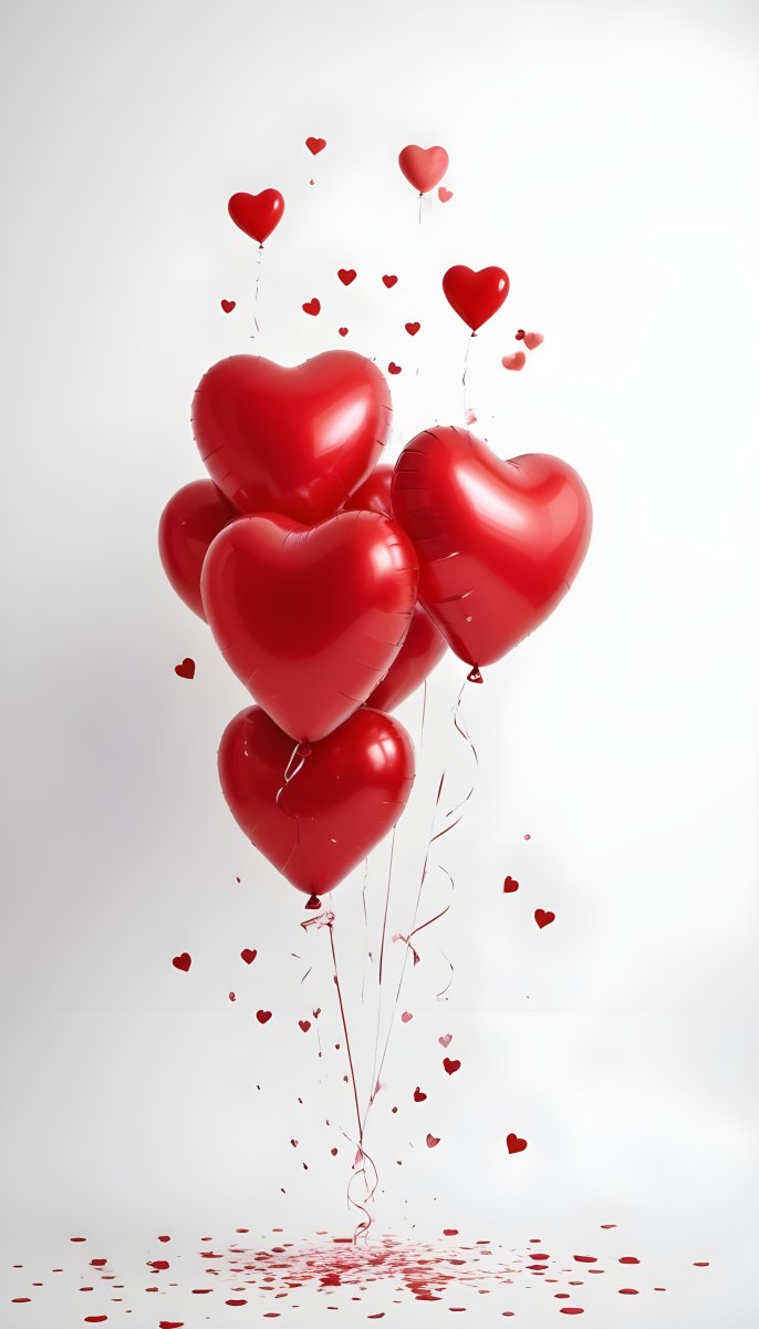 Red Heart Shaped Balloons Floating Against A Gray Background Creating A Romantic And Festive Atmosphere 5 6161