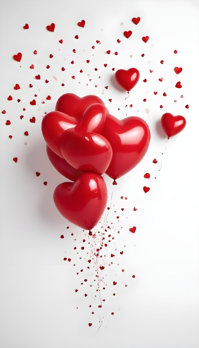 Red Heart Shaped Balloons Floating Against A Gray Background Creating A Romantic And Festive Atmosphere 6 1c3c