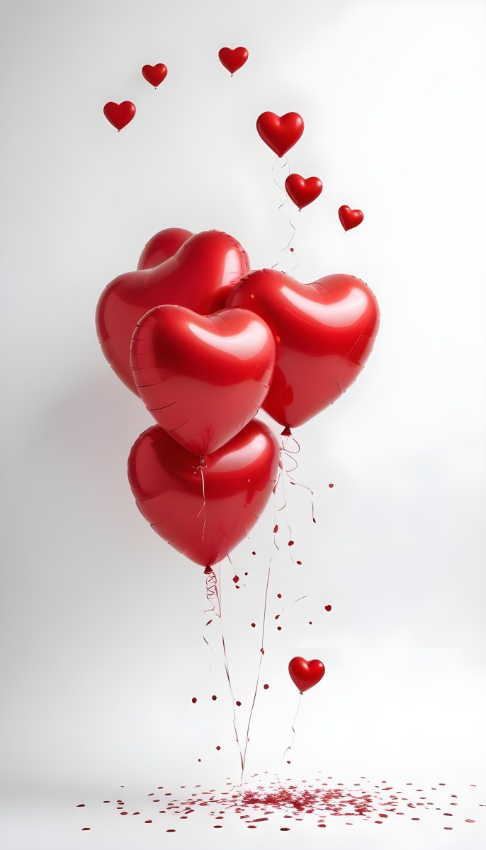 Red Heart Shaped Balloons Floating Against A Gray Background Creating A Romantic And Festive Atmosphere 7 2b5a