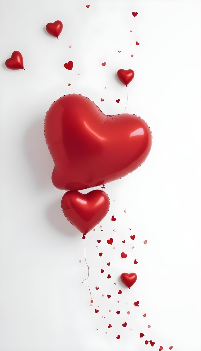 Red Heart Shaped Balloons Floating Against A Gray Background Creating A Romantic And Festive Atmosphere 9 31ec