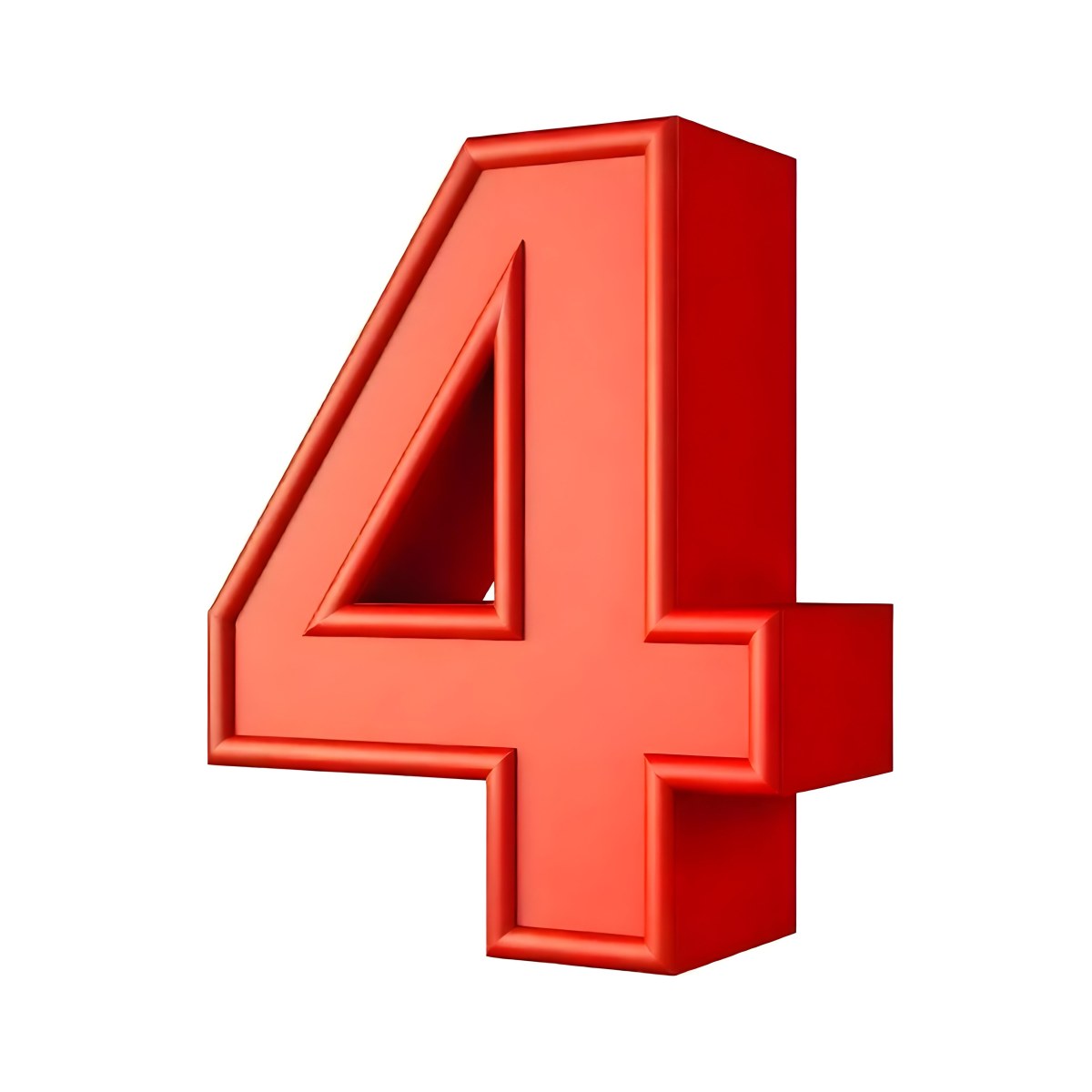 Red Number Four With A 3d Effect Standing Upright Casting A Small Shadow On A Plain White Background Simple And Clean Design 16 448e
