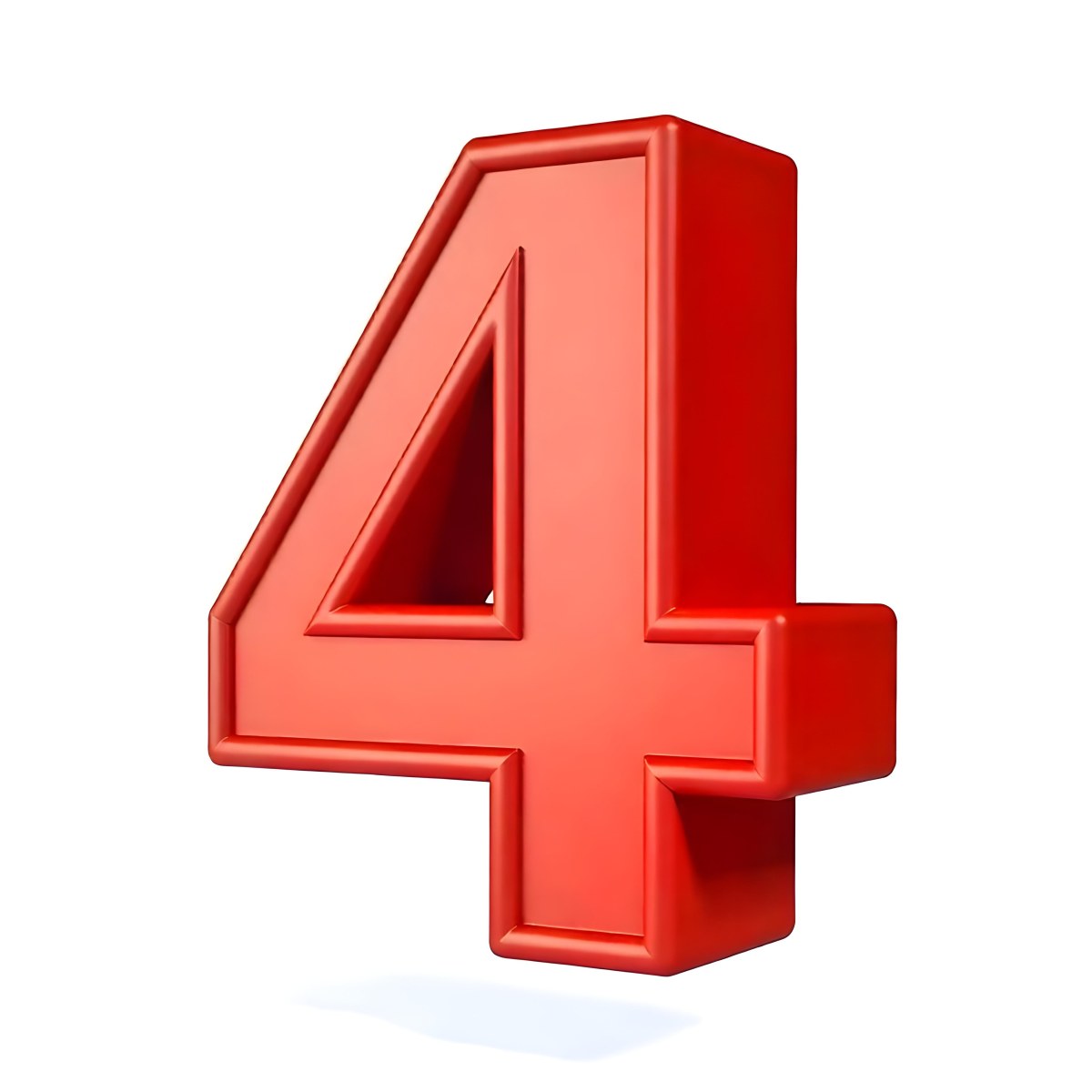 Red Number Four With A 3d Effect Standing Upright Casting A Small Shadow On A Plain White Background Simple And Clean Design 2 B1bf