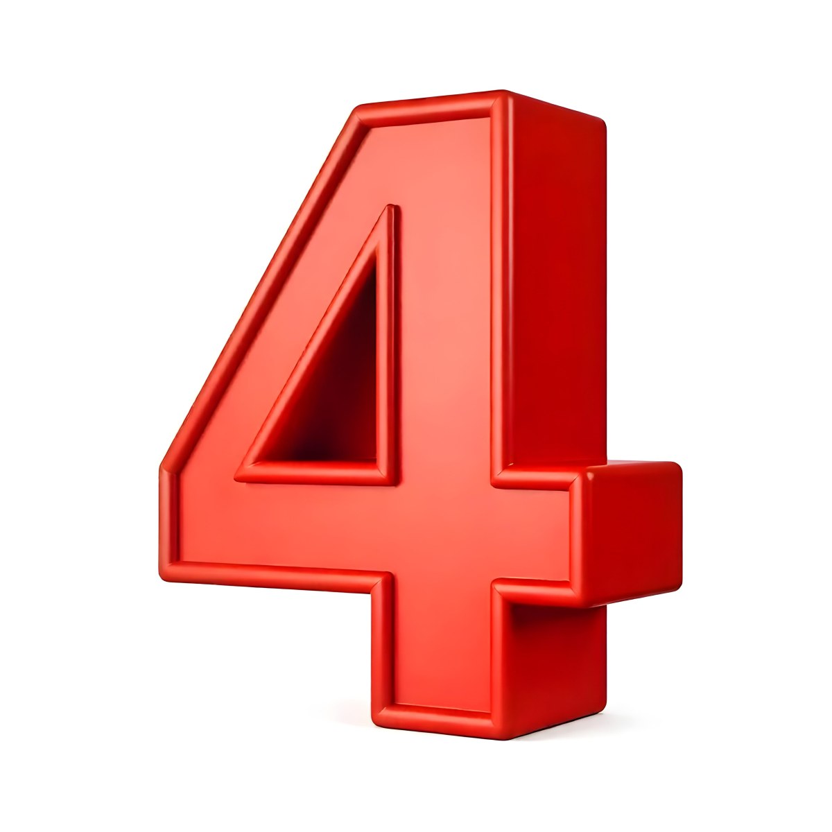 Red Number Four With A 3d Effect Standing Upright Casting A Small Shadow On A Plain White Background Simple And Clean Design 23 0608
