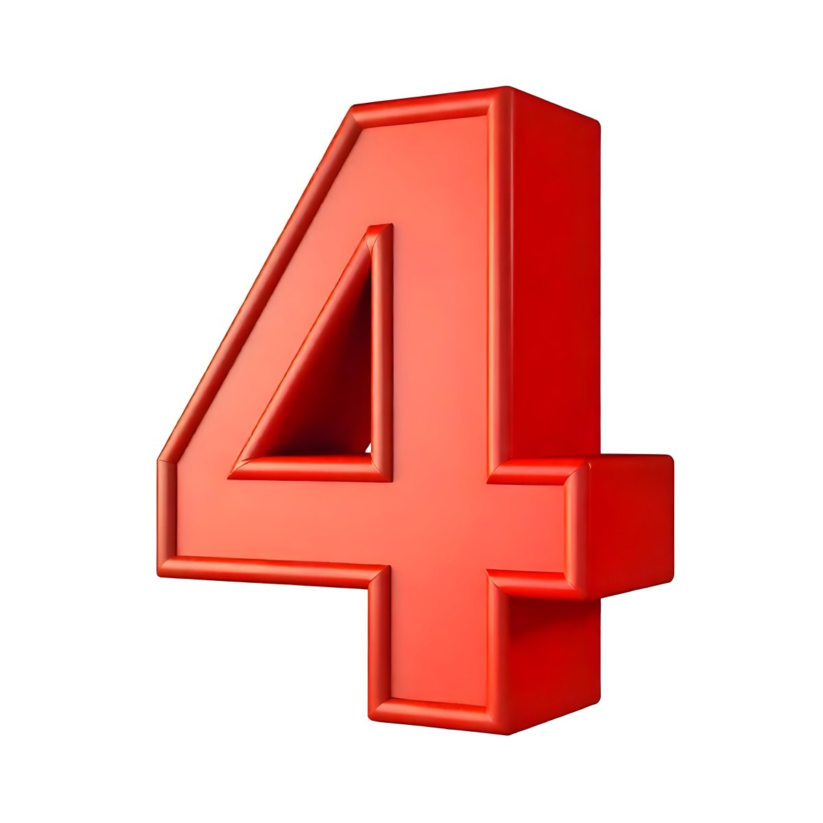 Red Number Four With A 3d Effect Standing Upright Casting A Small Shadow On A Plain White Background Simple And Clean Design 29 88bc