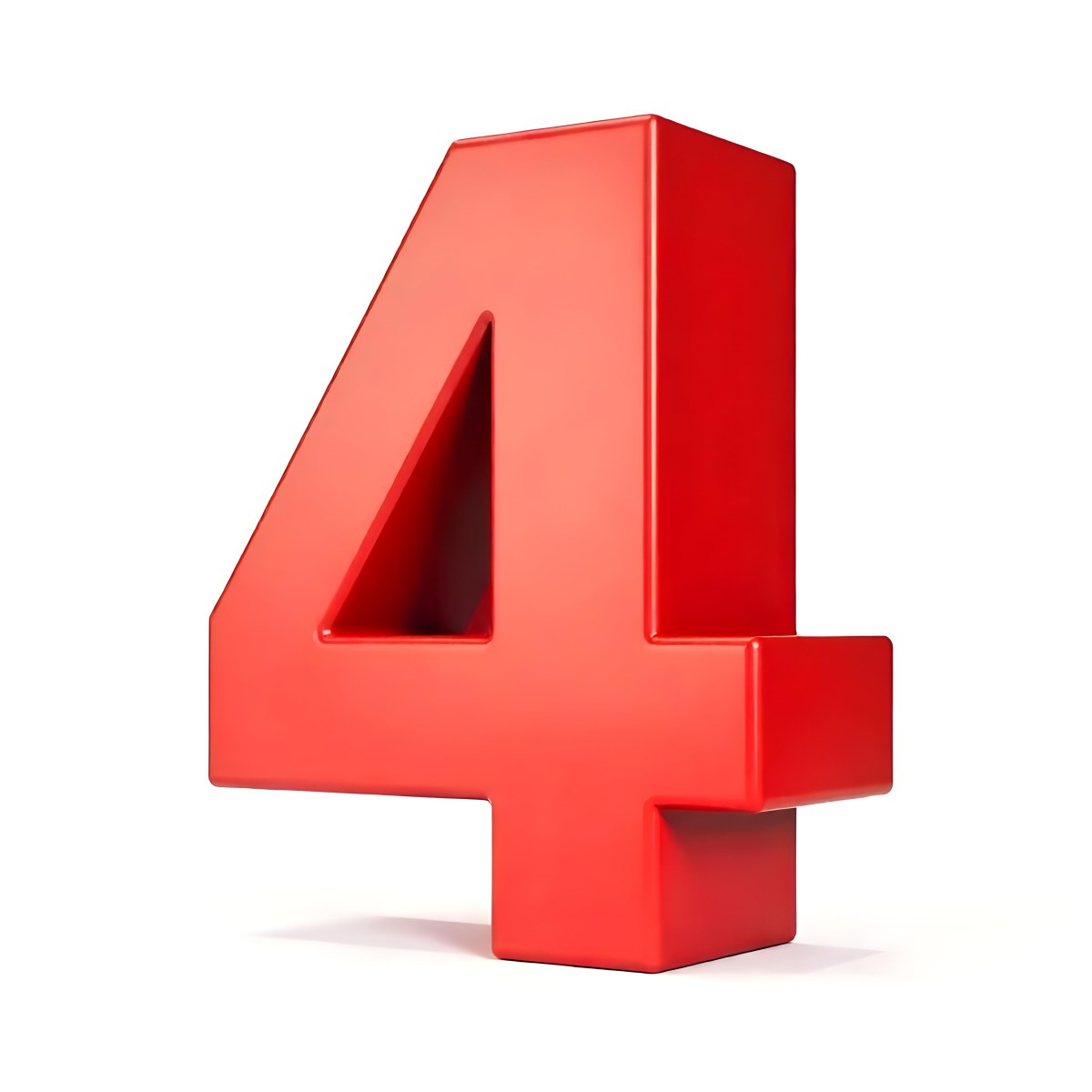 Red Number Four With A 3d Effect Standing Upright Casting A Small Shadow On A Plain White Background Simple And Clean Design 3 C6d2