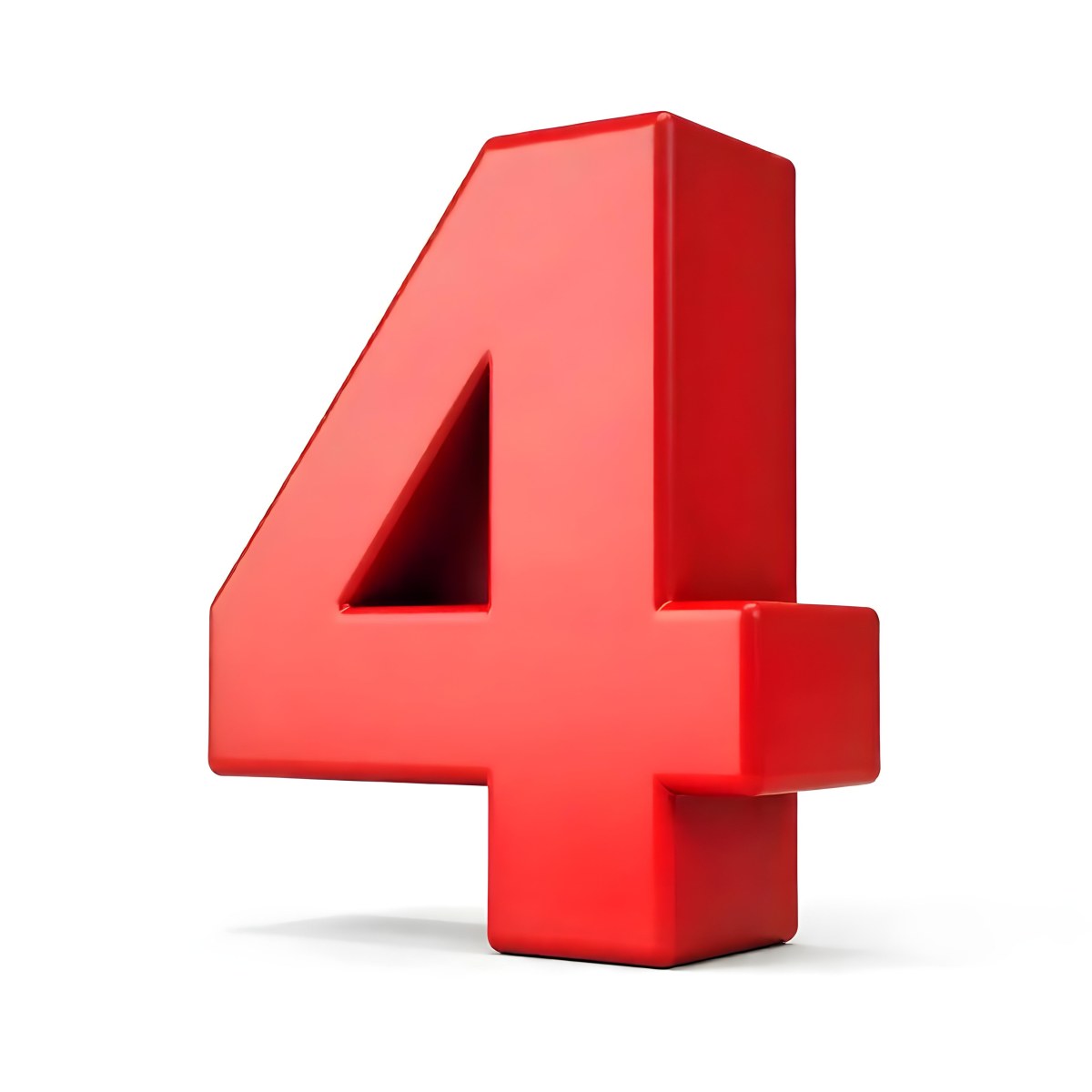 Red Number Four With A 3d Effect Standing Upright Casting A Small Shadow On A Plain White Background Simple And Clean Design 30 1b63