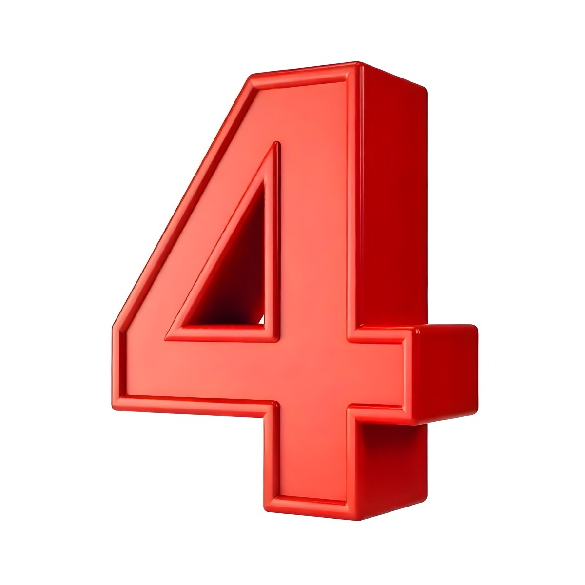 Red Number Four With A 3d Effect Standing Upright Casting A Small Shadow On A Plain White Background Simple And Clean Design 31 C420