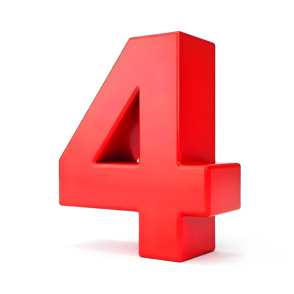 Red Number Four With A 3d Effect Standing Upright Casting A Small Shadow On A Plain White Background Simple And Clean Design 32 8b4e