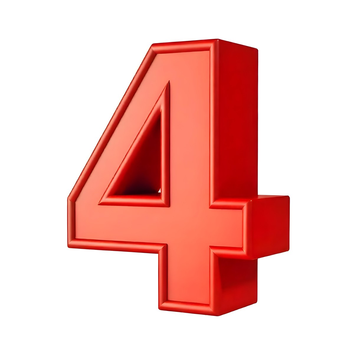 Red Number Four With A 3d Effect Standing Upright Casting A Small Shadow On A Plain White Background Simple And Clean Design 33 5a9c