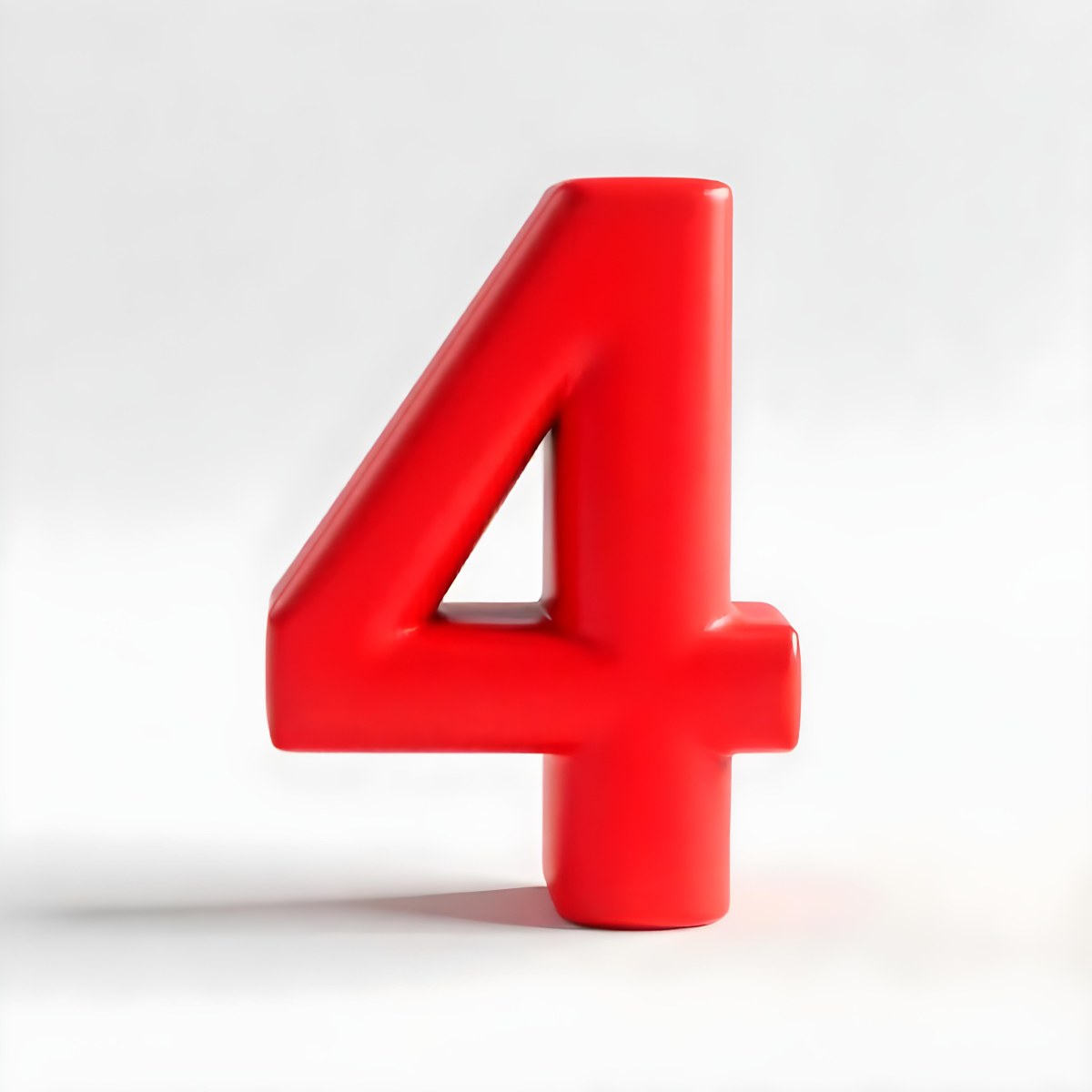 Red Number Four With A 3d Effect Standing Upright Casting A Small Shadow On A Plain White Background Simple And Clean Design 4 Ca46