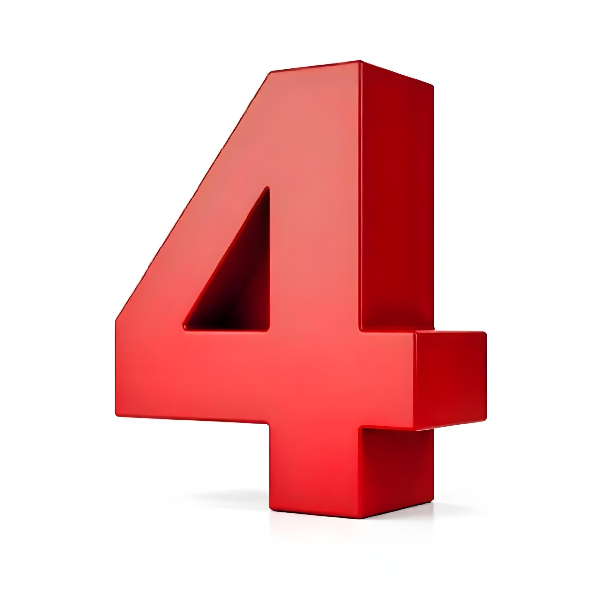 Red Number Four With A 3d Effect Standing Upright Casting A Small Shadow On A Plain White Background Simple And Clean Design 6 Fce5