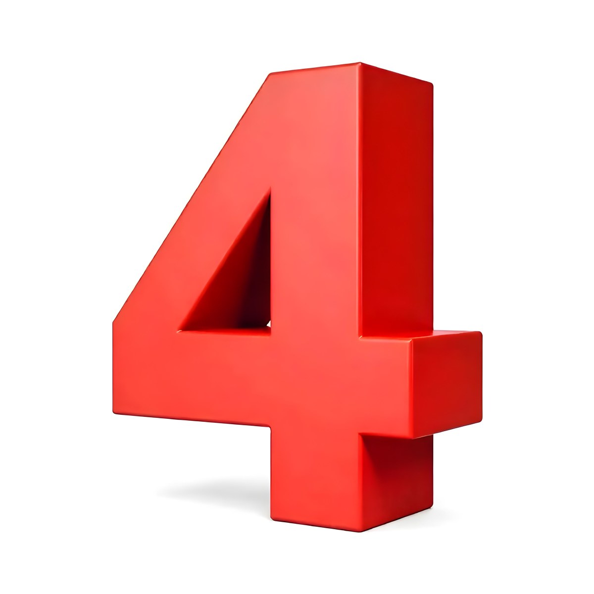 Red Number Four With A 3d Effect Standing Upright Casting A Small Shadow On A Plain White Background Simple And Clean Design 8 E6b9