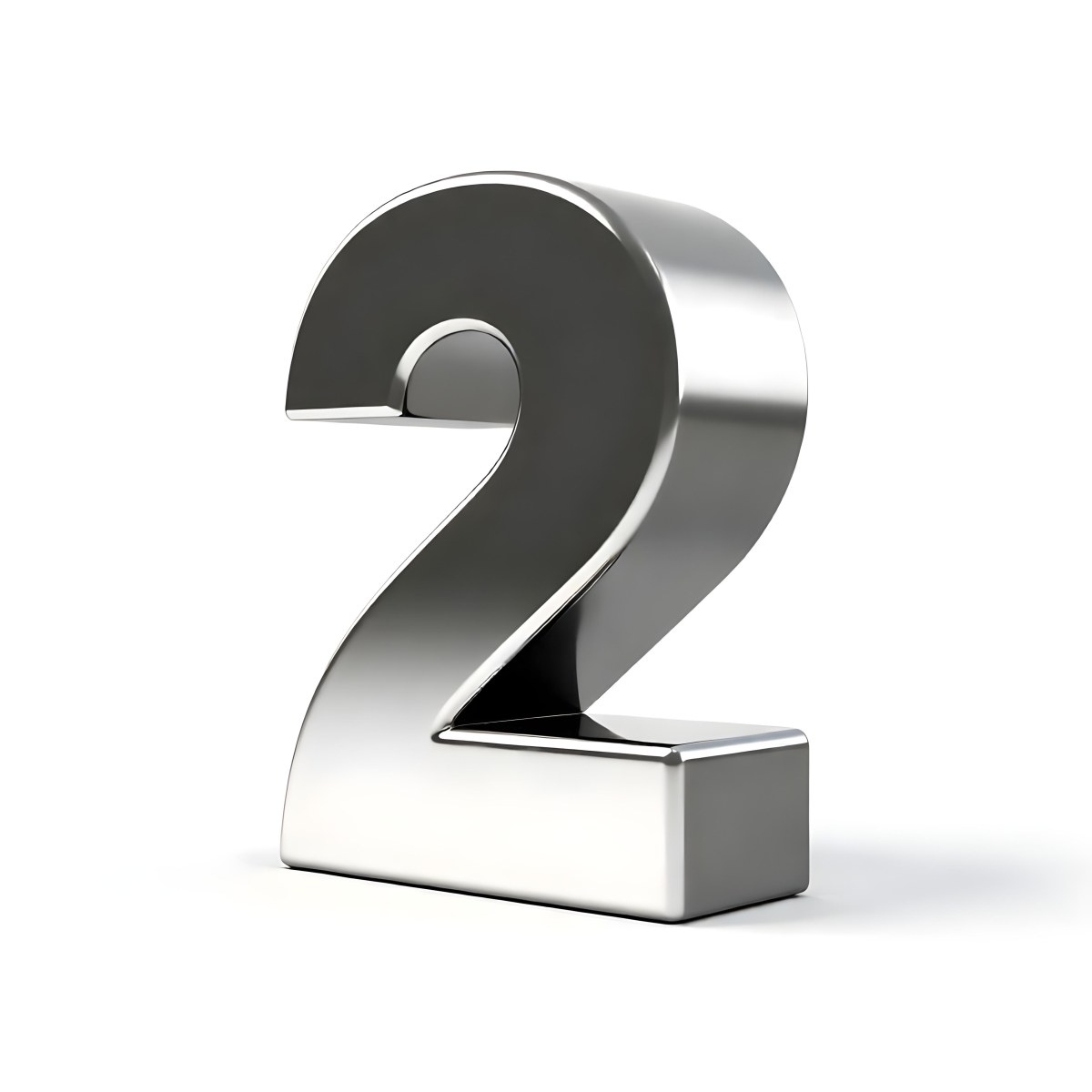 Silver Number Two With A Metallic Texture Casting A Soft Shadow On A White Surface Simple And Clean Design Studio Lighting 21 27e3