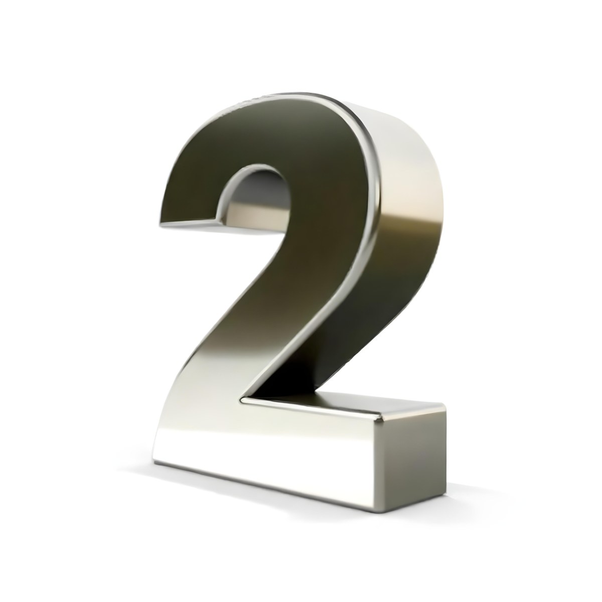 Silver Number Two With A Metallic Texture Casting A Soft Shadow On A White Surface Simple And Clean Design Studio Lighting 5 E2b8
