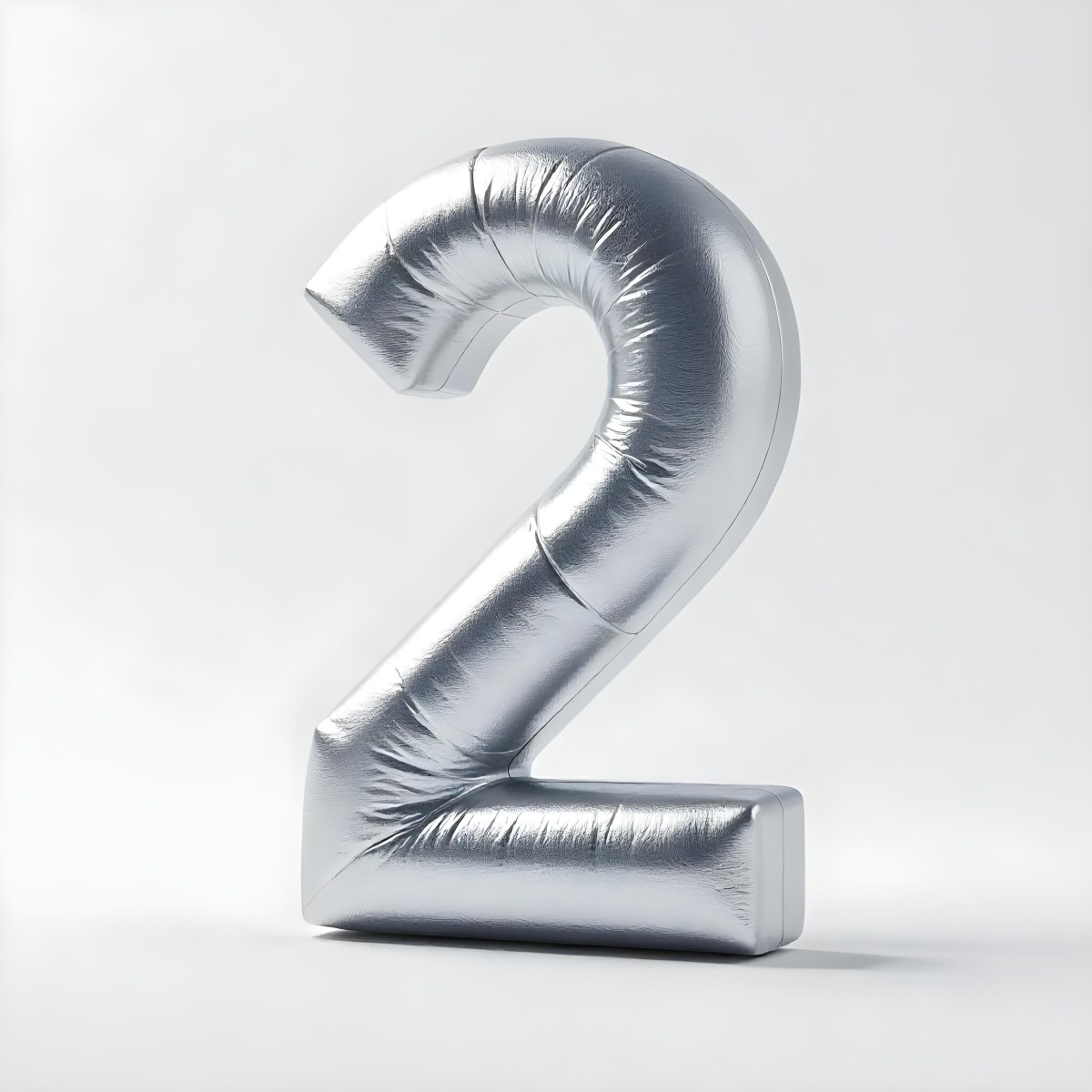 Silver Number Two With A Metallic Texture Casting A Soft Shadow On A White Surface Simple And Clean Design Studio Lighting 7 91b6