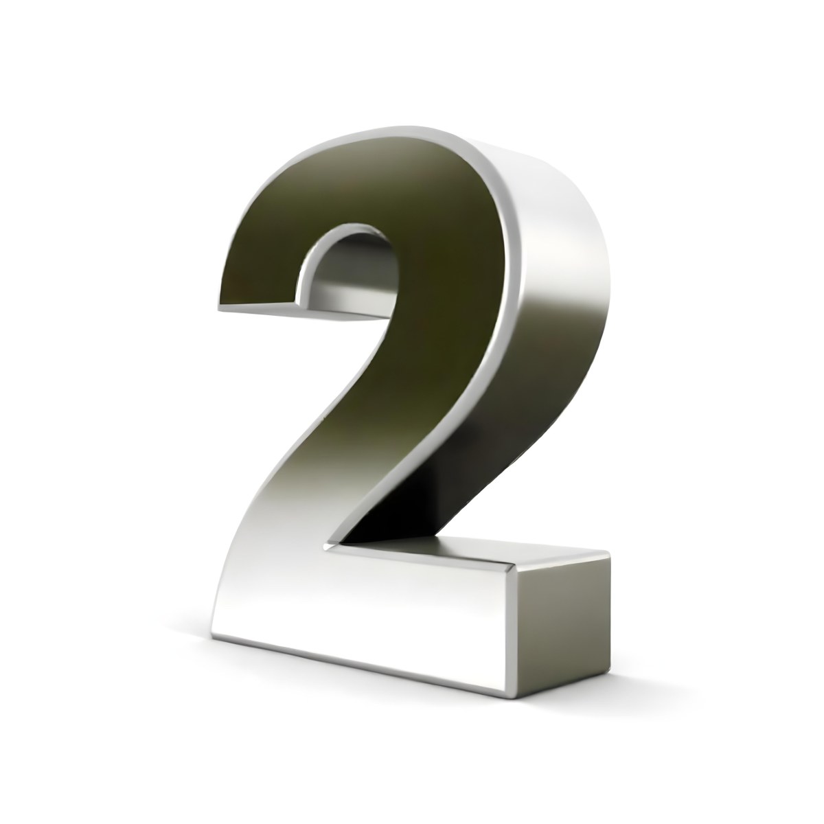Silver Number Two With A Metallic Texture Casting A Soft Shadow On A White Surface Simple And Clean Design Studio Lighting 8 E697