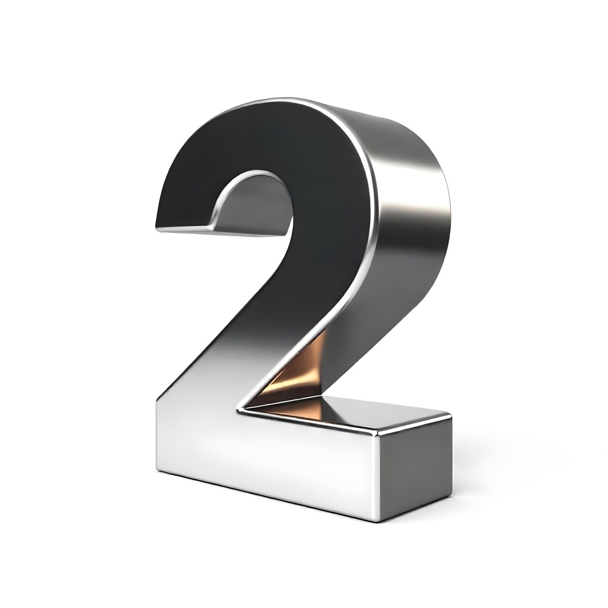 Silver Number Two With A Metallic Texture Casting A Soft Shadow On A White Surface Simple And Clean Design Studio Lighting 9 3062