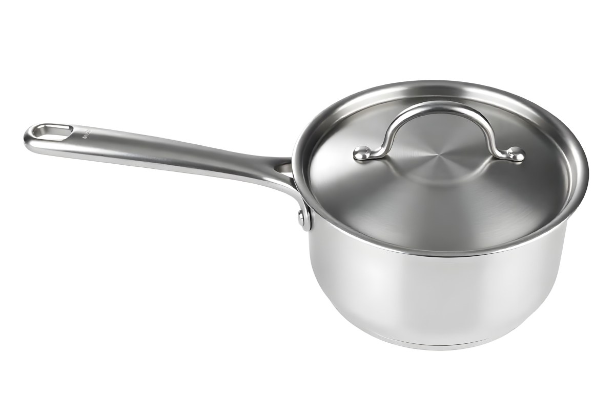 Stainless Steel Saucepan With Lid And Handle Placed On A White Background Kitchenware Cooking Equipment Metal Material Simple Design Clean And Modern 7 C4cd