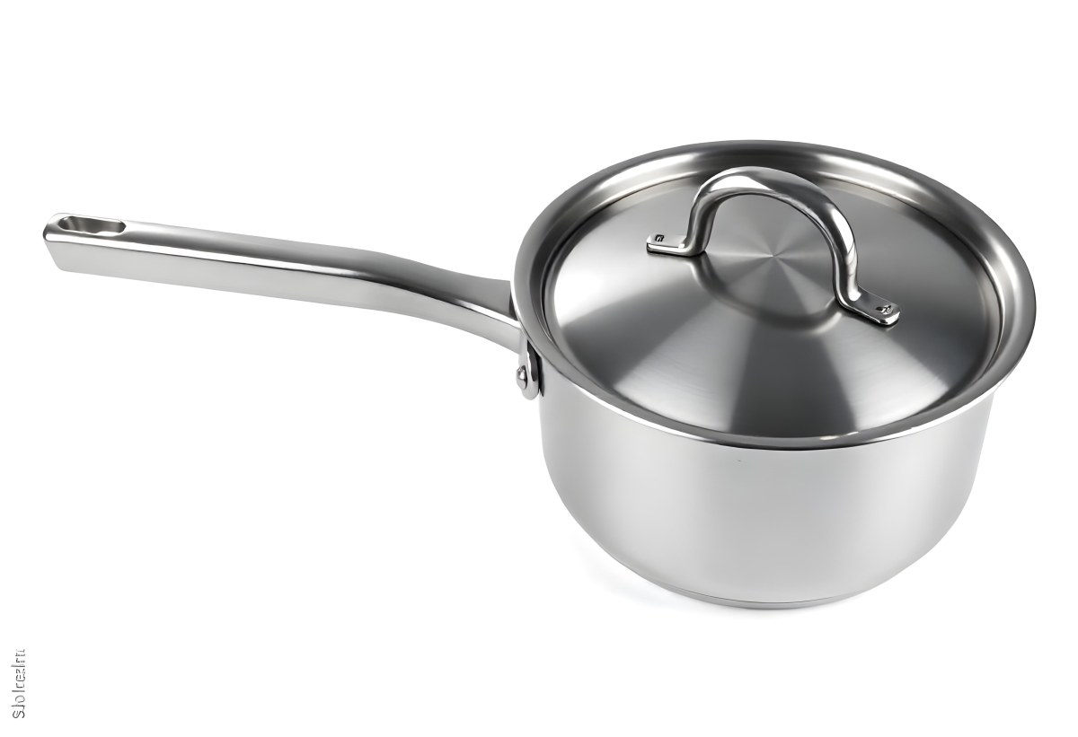 Stainless Steel Saucepan With Lid And Handle Placed On A White Background Kitchenware Cooking Equipment Metal Material Simple Design Clean And Modern 9 6f6e
