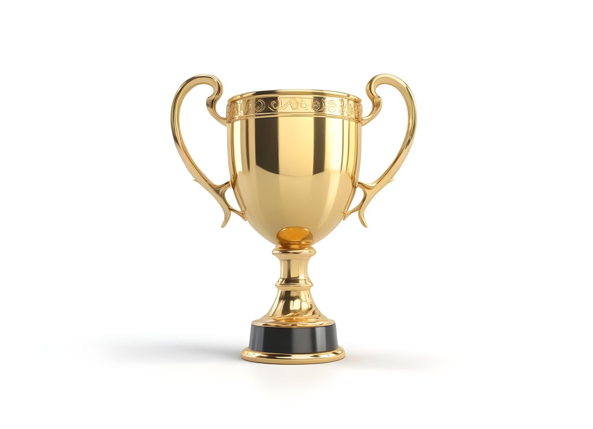 The Style Is 3d Model With Octane Render Volumetric Highly Detailed For Videogame Design A Golden Trophy With Two Handles On A White Background The Trophy Is Shiny And Reflective The Base Is Round And The Cup Is Wid 16 2dfd