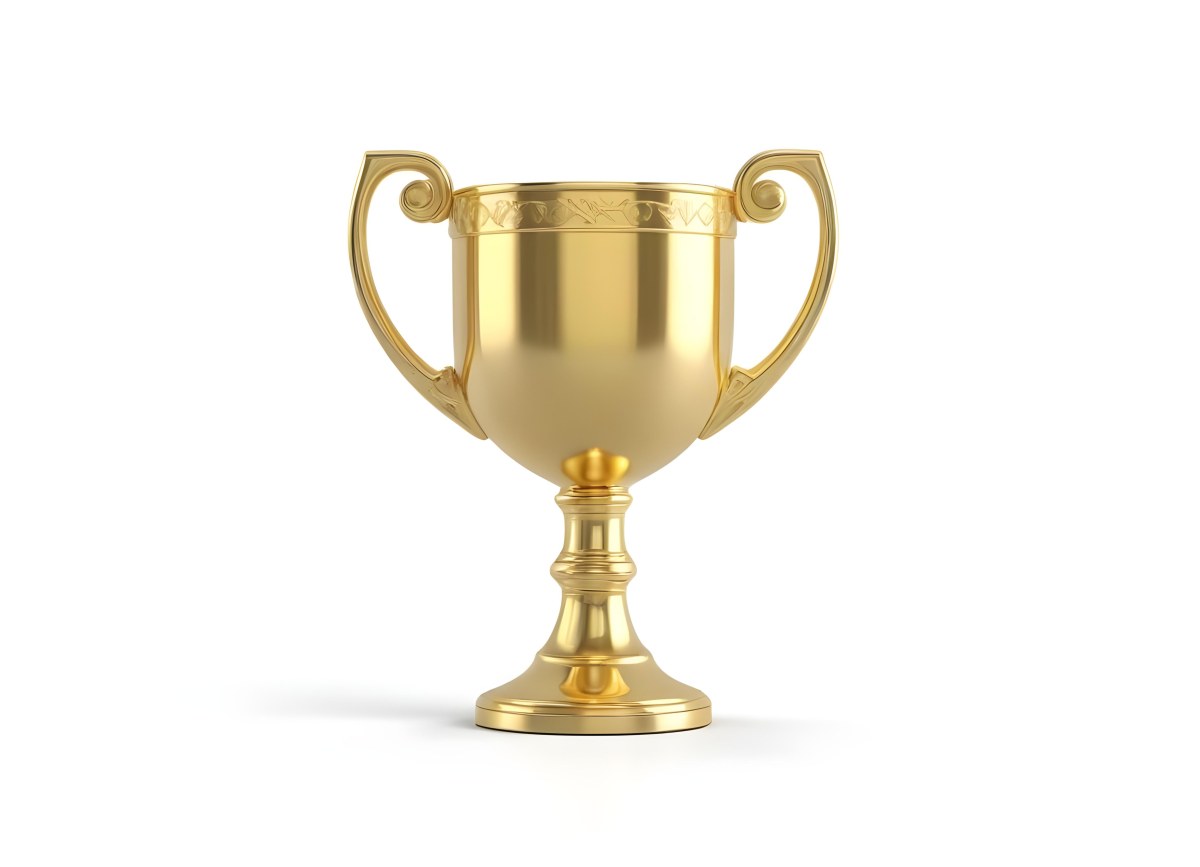 The Style Is 3d Model With Octane Render Volumetric Highly Detailed For Videogame Design A Golden Trophy With Two Handles On A White Background The Trophy Is Shiny And Reflective The Base Is Round And The Cup Is Wid 28 D2f2