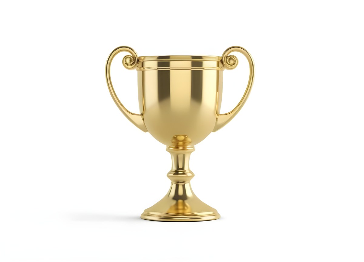The Style Is 3d Model With Octane Render Volumetric Highly Detailed For Videogame Design A Golden Trophy With Two Handles On A White Background The Trophy Is Shiny And Reflective The Base Is Round And The Cup Is Wid 40 18e9