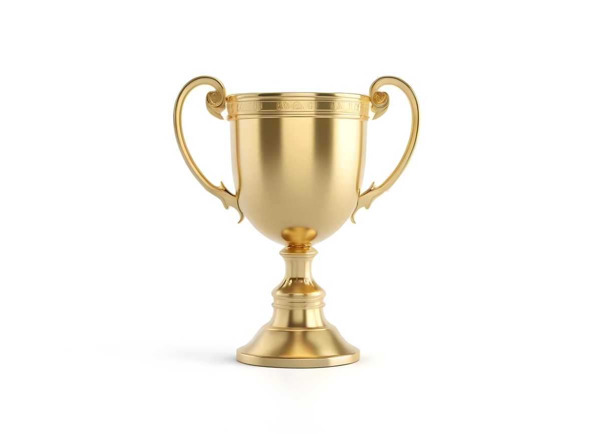 The Style Is 3d Model With Octane Render Volumetric Highly Detailed For Videogame Design A Golden Trophy With Two Handles On A White Background The Trophy Is Shiny And Reflective The Base Is Round And The Cup Is Wid 42 4c45