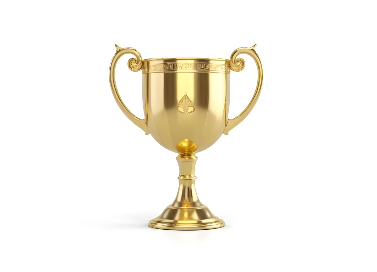The Style Is 3d Model With Octane Render Volumetric Highly Detailed For Videogame Design A Golden Trophy With Two Handles On A White Background The Trophy Is Shiny And Reflective The Base Is Round And The Cup Is Wid 44 0360