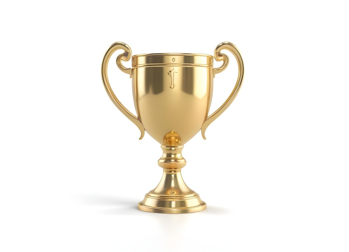 The Style Is 3d Model With Octane Render Volumetric Highly Detailed For Videogame Design A Golden Trophy With Two Handles On A White Background The Trophy Is Shiny And Reflective The Base Is Round And The Cup Is Wid 46 Fc60