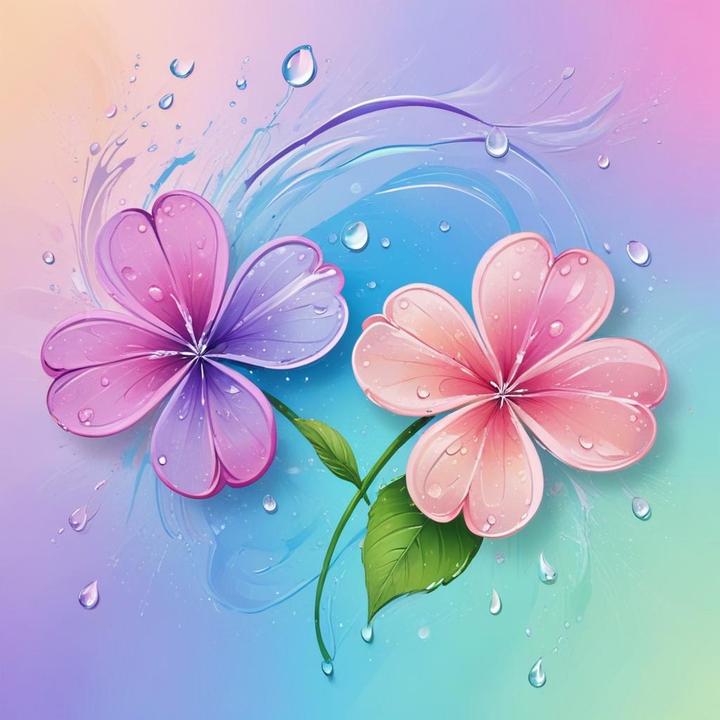 Two Flowers With Four Petals One Pink And One Purple With Water Drops In A Colorful Background 22 7921
